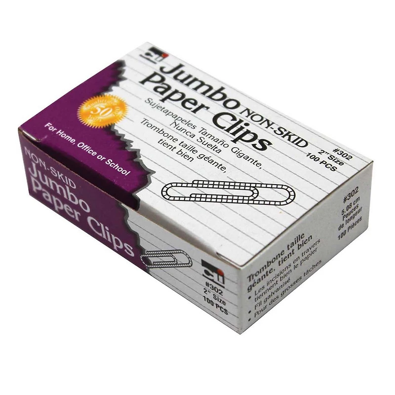 Charles Leonard 2" Jumbo Silver Non-Skid Paper Clips, 20 Packs of 100