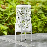 Glitzhome® 14.25" White Metal Cutout Leaves Pattern Solar Powered LED Outdoor Lantern