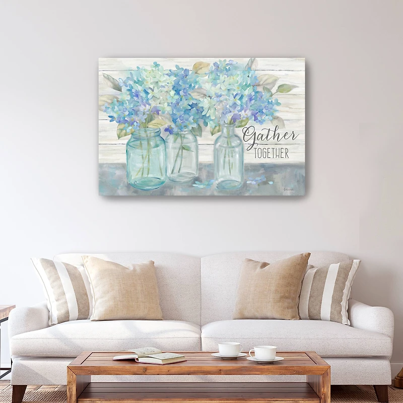 Farmhouse Hydrangeas In Mason Jars Gather Canvas Giclee