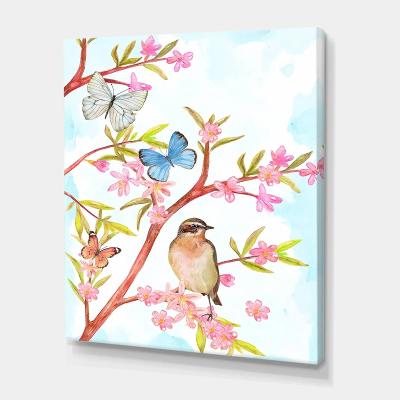 Designart - Clever Bird Sitting On Branch of A Spring Tree