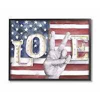 Stupell Industries Love Peace Sign Hand American Flag Design in Black Frame Wall Art
