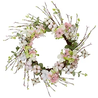 18'' Pink & Green Hydrangeas w/ Cotton Artificial Wreath