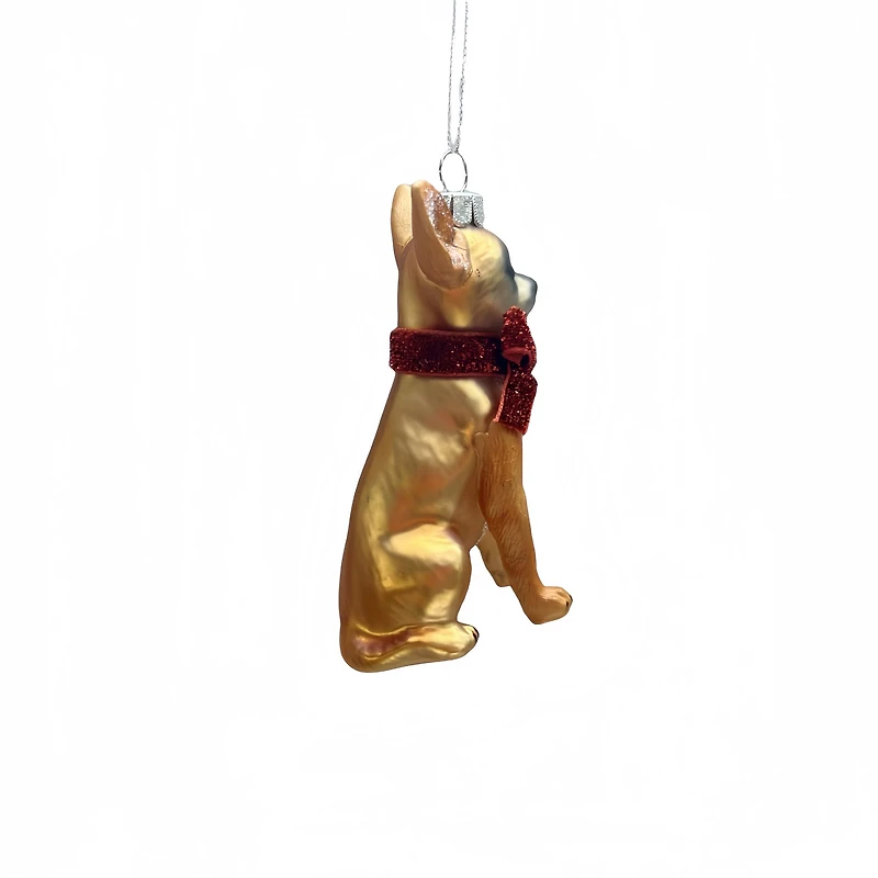 4" Golden Brown & Red Dog with Bow Glass Ornament by Ashland®