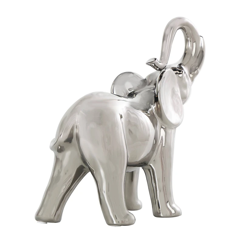 10" Silver Ceramic Elephant Standing Sculpture