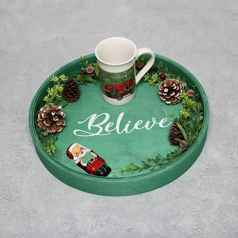 Elegant Designs™ 13.8" Round Believe Serving Tray with Handles