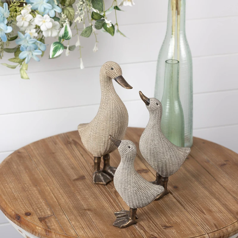 Wicker Duck Figurine Set