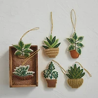 Hello Honey® 6 Pack 4" Beaded & Embroidered Potted Plant Fabric Ornaments