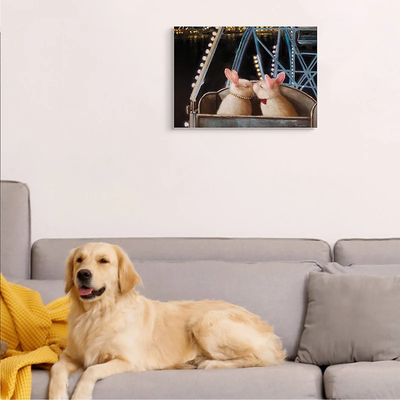 Stupell Industries Rabbit Couple Romantic Ferris Wheel Kiss Canvas Wall Art