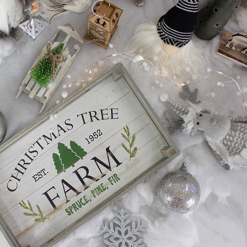 Gray & White Farm Fresh Christmas Trees Wooden Tray Hanging Sign Set