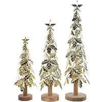 Gold Metal Layered Holly Leaf Christmas Tree Sculpture Set