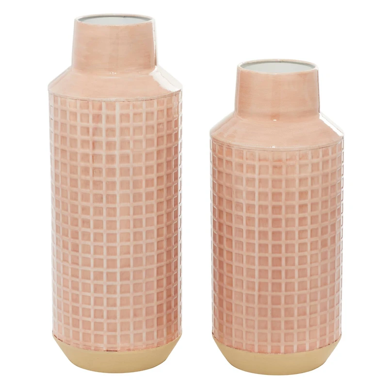 Set of 2 Brown Metal Contemporary Vase, 14", 17"