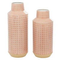 Set of 2 Brown Metal Contemporary Vase, 14", 17"