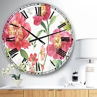 Designart 'Red Springflowers And Handpainted Butterfly Traditional Wall Clock