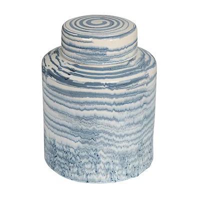 Hello Honey® Blue & White Striped Stoneware Ginger Jar with Reactive Glaze