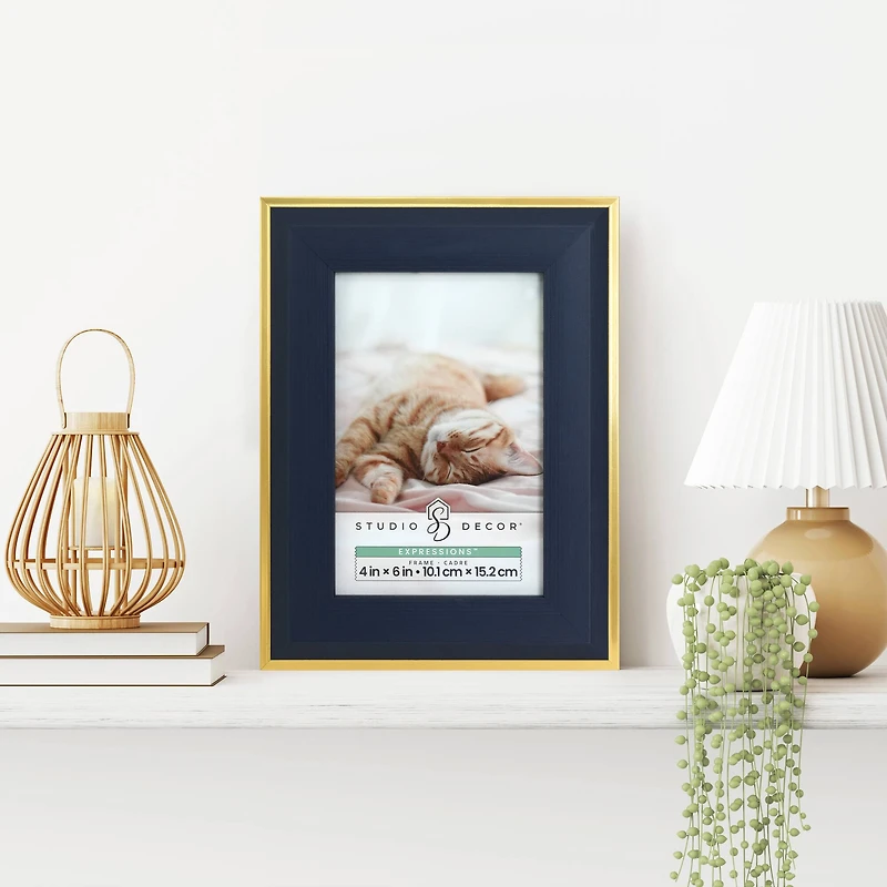 Expressions™ Navy Blue Frame with Gold Trim by Studio Décor