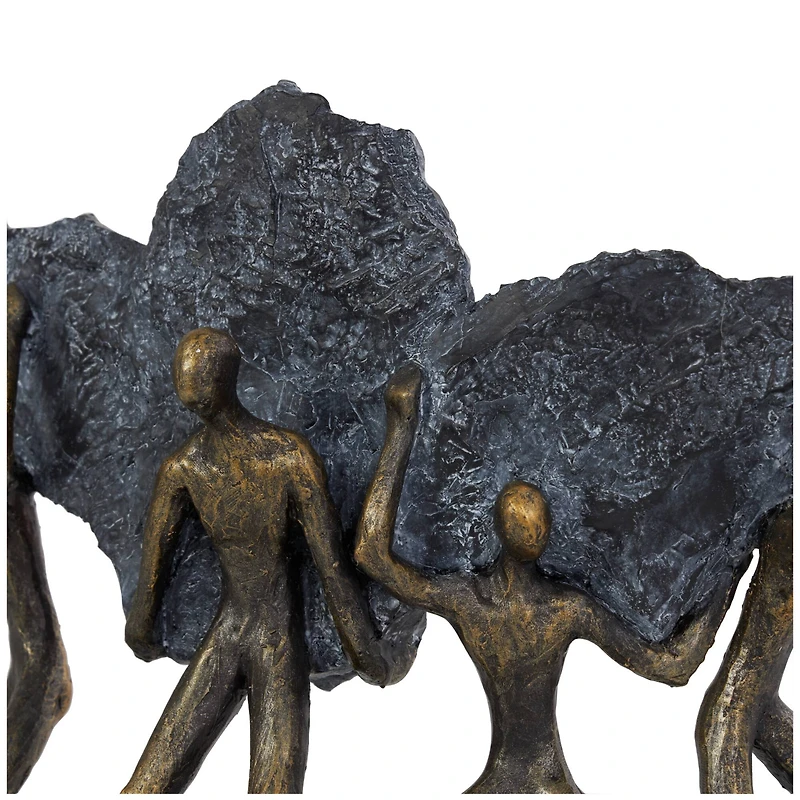 13" Bronze People Carrying Stone Sculpture