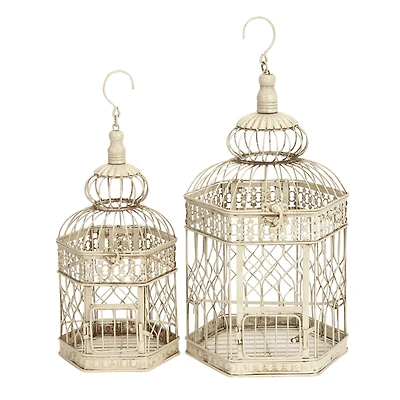 Cream Metal Vintage Birdcage Set