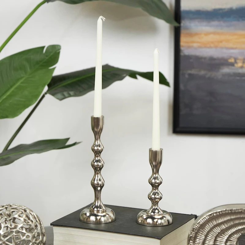 Contemporary Aluminum Taper Candle Holder Set