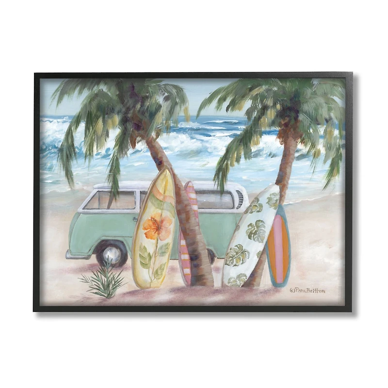 Stupell Industries Summer Waves Tropical Van Surfboards Framed Giclee Art