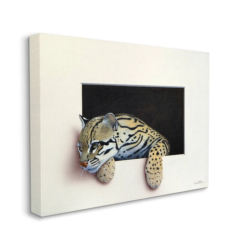 Stupell Industries Wildlife Ocelot Resting Paws Cutout Illusion Canvas Wall Art