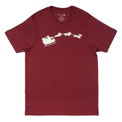 Maroon Sleigh Dogs Adult Crew Neck T-Shirt by Celebrate It