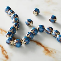 Blue Ceramic Round Melon Beads