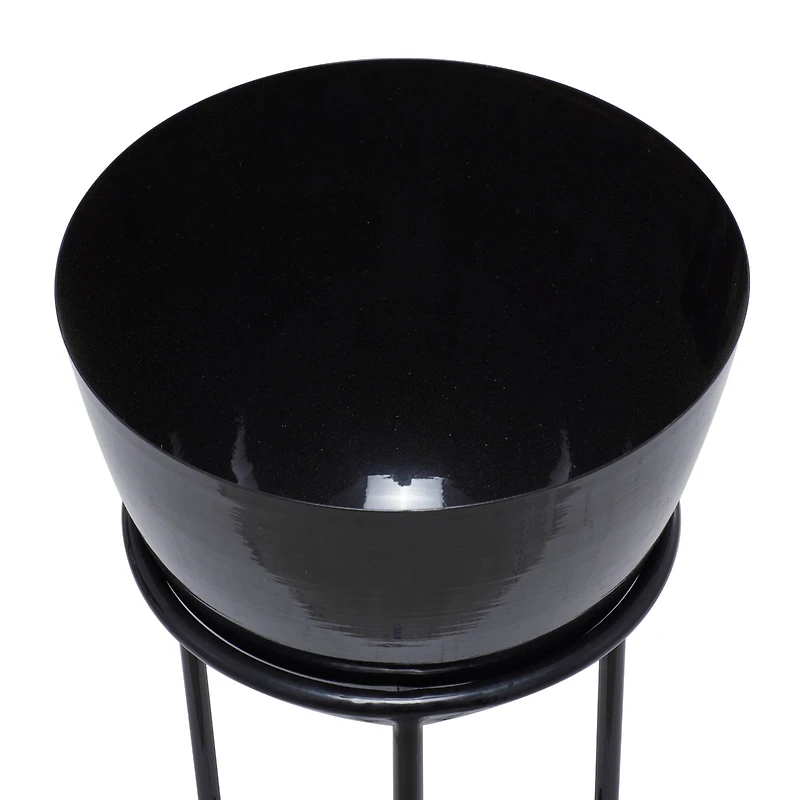 Set of 3 Black Iron Contemporary Planters, 13" x 13" x 13"