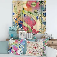 Designart - Iridiscent Daisy Flowers - Transitional Print on Natural Pine Wood