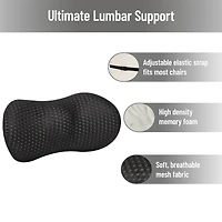 Mind Reader Lumbar Support Pillow with Air-Cloud Technology, Memory Foam Cushion for Back, Waist & Hip Pain Relief, Breathable Cover, Black