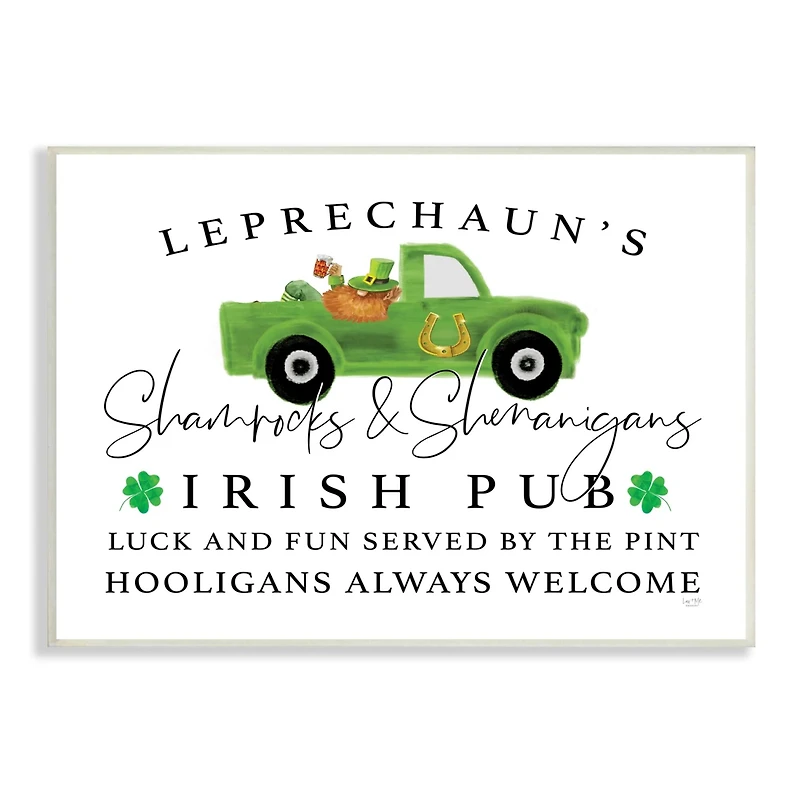 Stupell Industries Irish Pub Whimsical Leprechaun Green Shamrock Details Wall Plaque Art