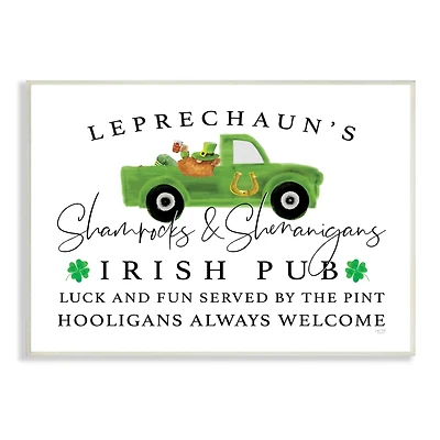 Stupell Industries Irish Pub Whimsical Leprechaun Green Shamrock Details Wall Plaque Art