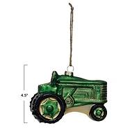 Hello Honey® 4.5" Green Hand-Painted Glass Tractor Ornament with Glitter