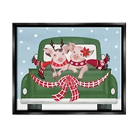 Stupell Industries Farmhouse Pigs Green Holiday Truck Framed Floater Canvas Wall Art