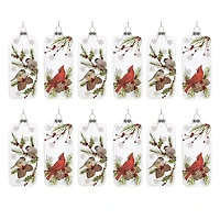 6" Glittered Glass Cardinal & Chickadee Ornaments Set