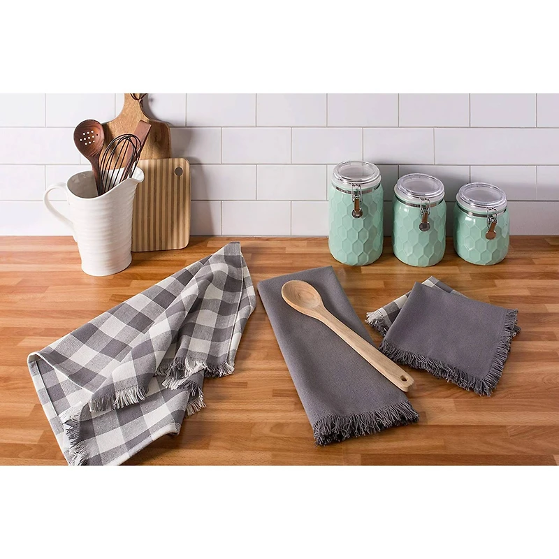 DII® Gray Heavyweight Fringed Dishtowel Set