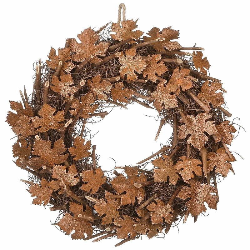 18" Harvest Brown Maple Leaves Wreath