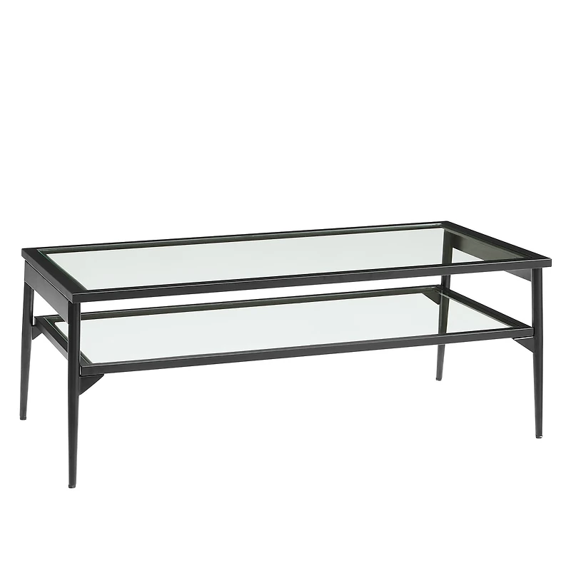 42" Black Two Tier Glass and Metal Coffee Table