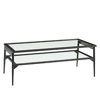 42" Black Two Tier Glass and Metal Coffee Table