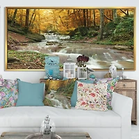 Designart - Forest Waterfall with Yellow Trees