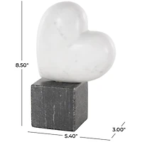 8.5" White & Black Marble Heart Slanted Sculpture with Block Base
