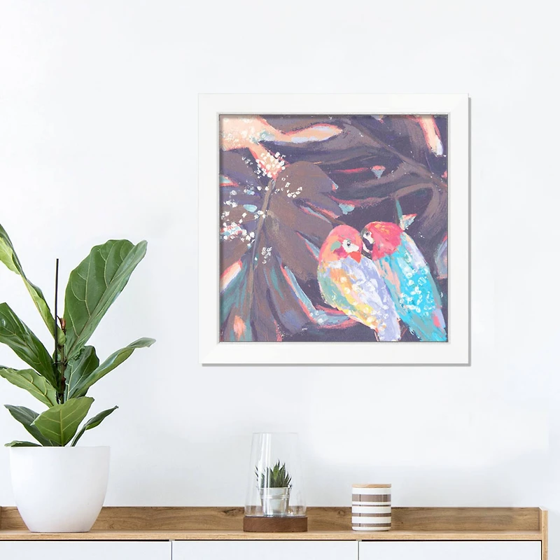 Tropical Birds 16" x 16" White Framed Print Under Plexiglass