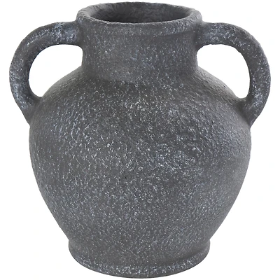 10.5" Black Ceramic Textured Whitewashed Vase with Handles