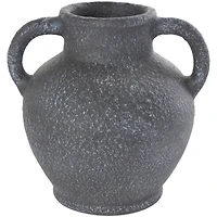 10.5" Black Ceramic Textured Whitewashed Vase with Handles