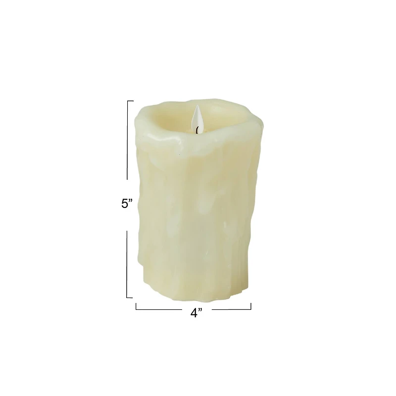 Hello Honey® 5" Ivory Pillar LED Candle with Embossed Faux Melted Wax