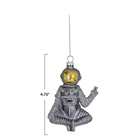Hello Honey® 4.75" Silver & Gold Finish Glass Sitting Astronaut Ornament with Peace Sign & Glitter Design