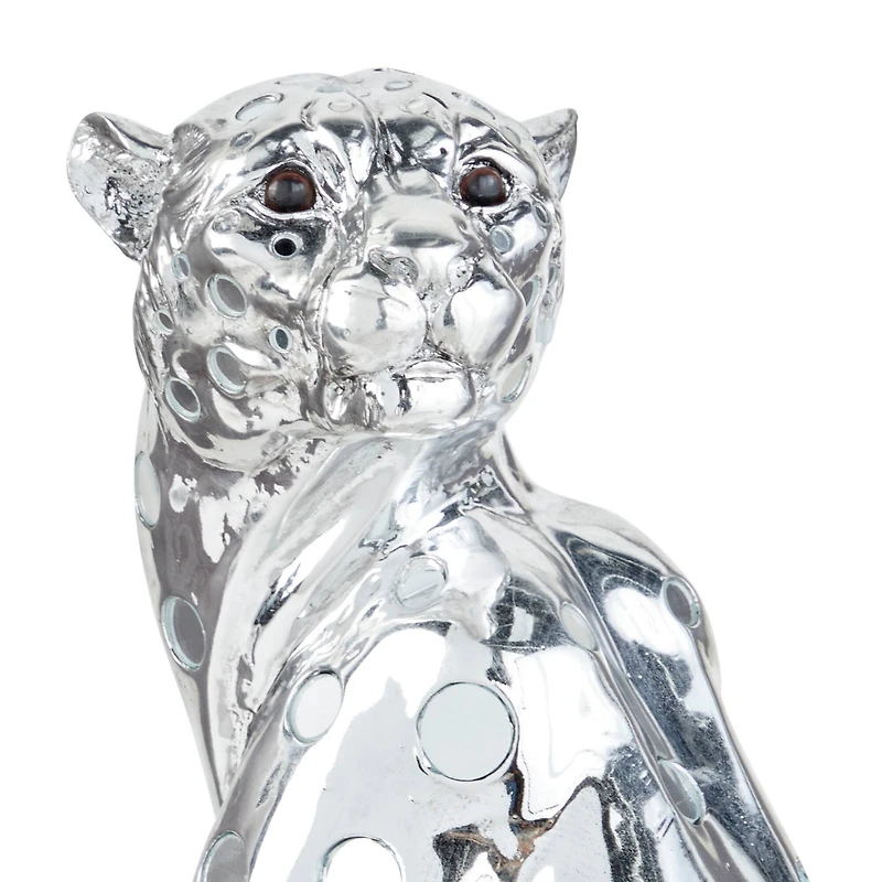 23" Silver Eclectic Leopard Sculpture