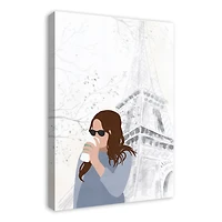 Girl Drinking Coffee Paris Canvas Wall Art