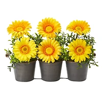 14" Gerbera Daisy Artificial Arrangement in Trio Metal Vase