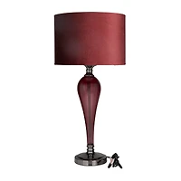 Red Velvet Glam Table Lamp, 27" x 13" x 13"