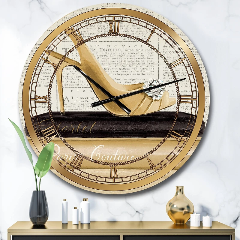 Designart 'Gold Fashion High Hells I Glam Wall Clock